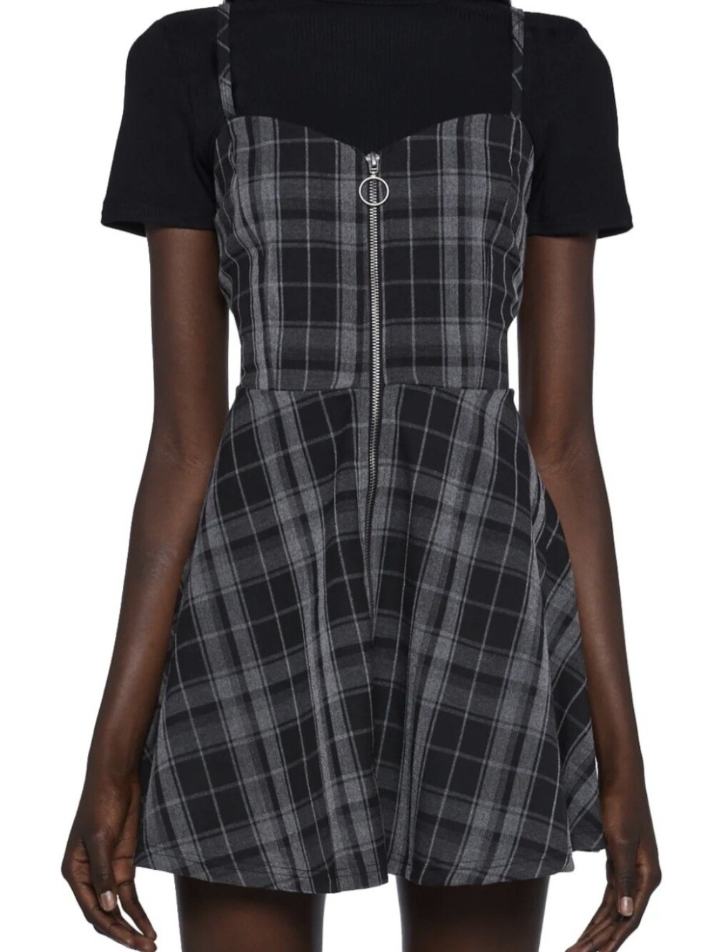 Current Mood Black and Gray Plaid Zip-Front Mini Dress